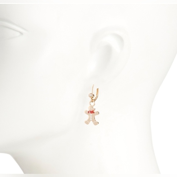New Betsey Johnson Gold Tone Mixer & Gingerbread Cookie Mismatch Drop Earrings - Picture 2 of 2